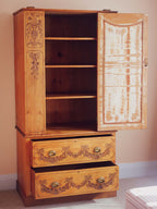 Bows & Florals - Antique Folk Art Cupboard w Drawers