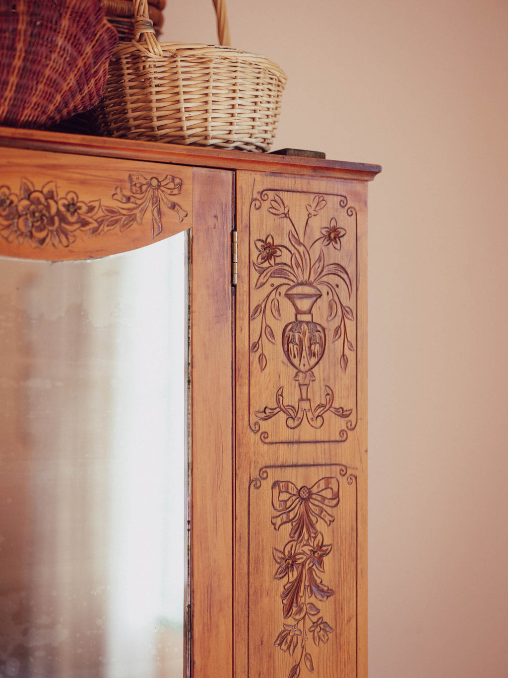 Bows & Florals - Antique Folk Art Cupboard w Drawers