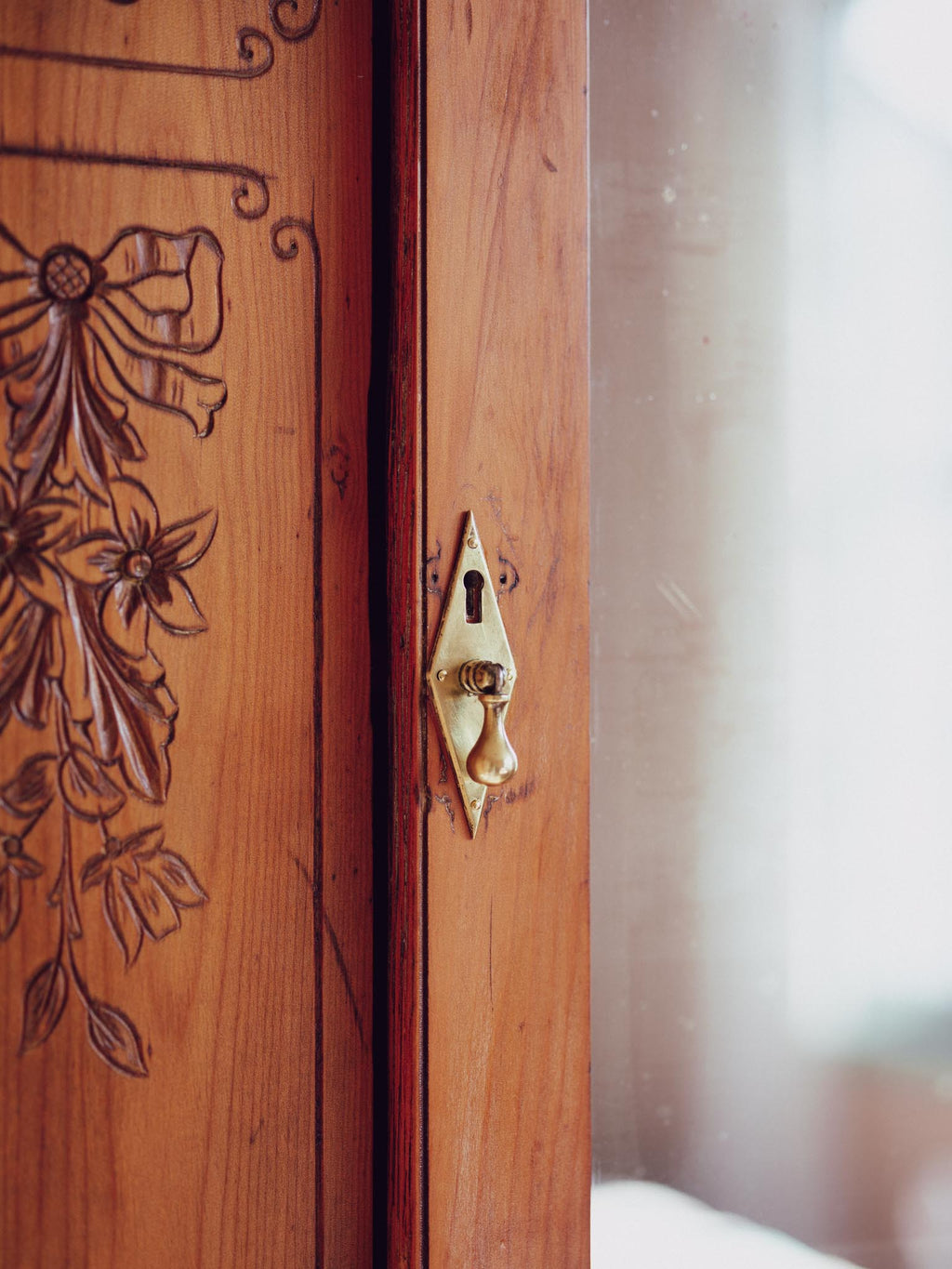Bows & Florals - Antique Folk Art Cupboard w Drawers