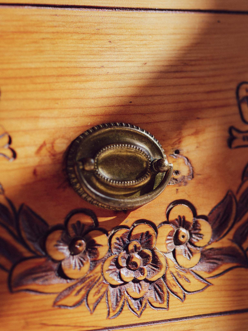 Bows & Florals - Antique Folk Art Cupboard w Drawers