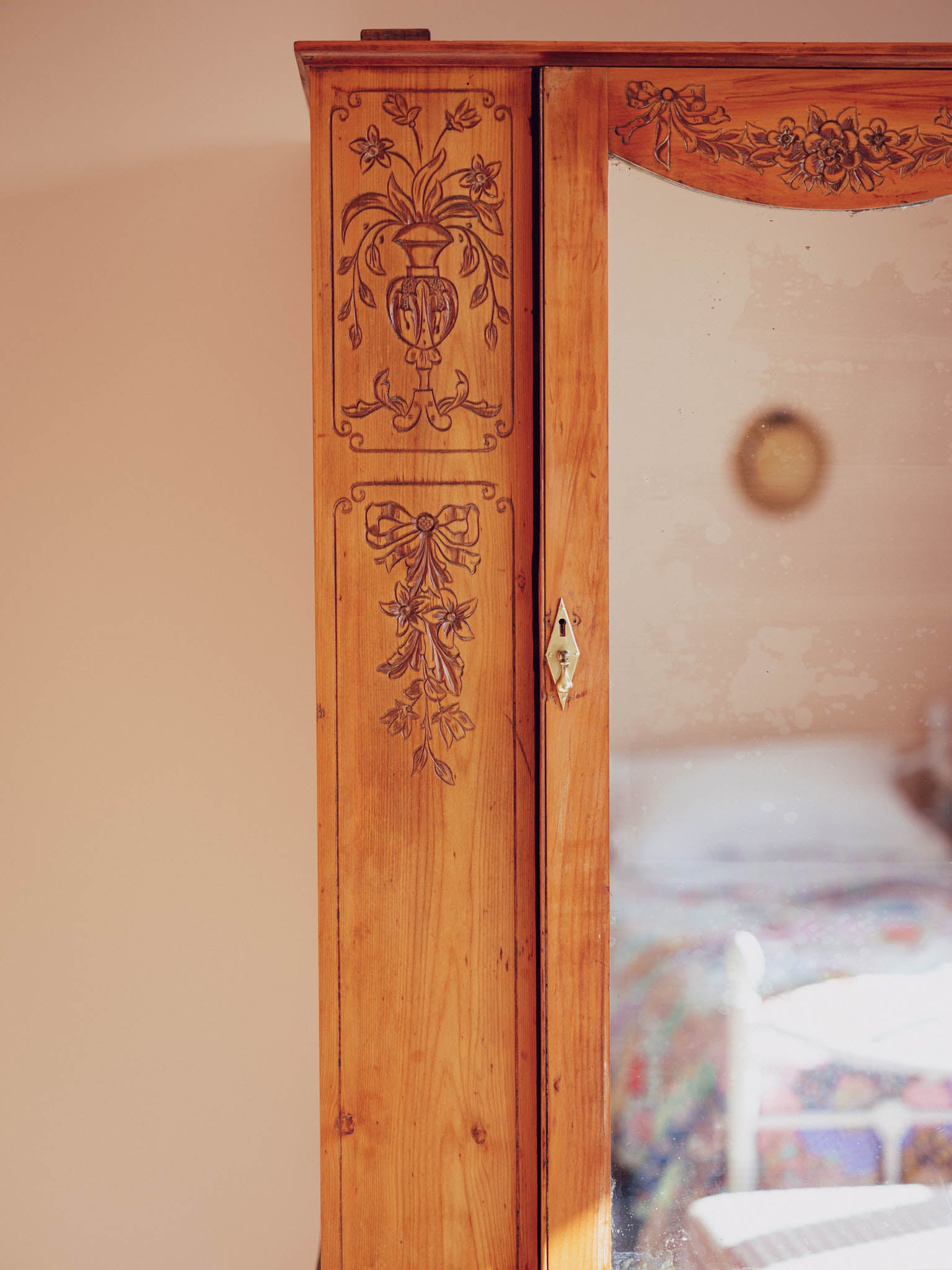 Bows & Florals - Antique Folk Art Cupboard w Drawers