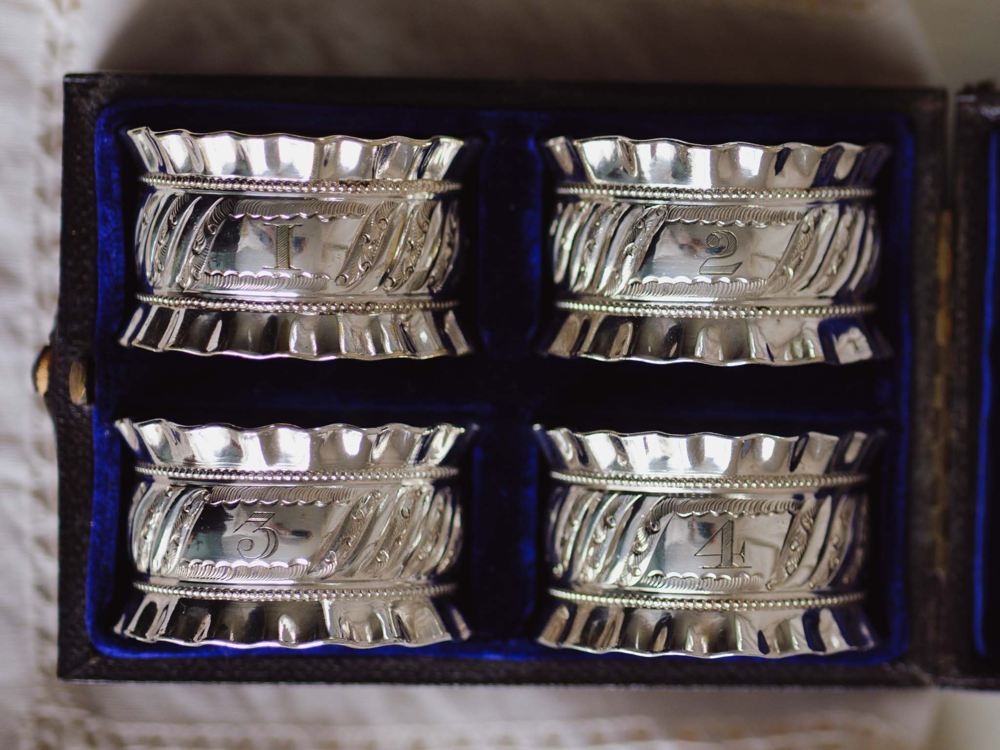 Boxed Set of 4 Silver Plated Napkin Rings (Numbered 1-4) - Spiers & Pond