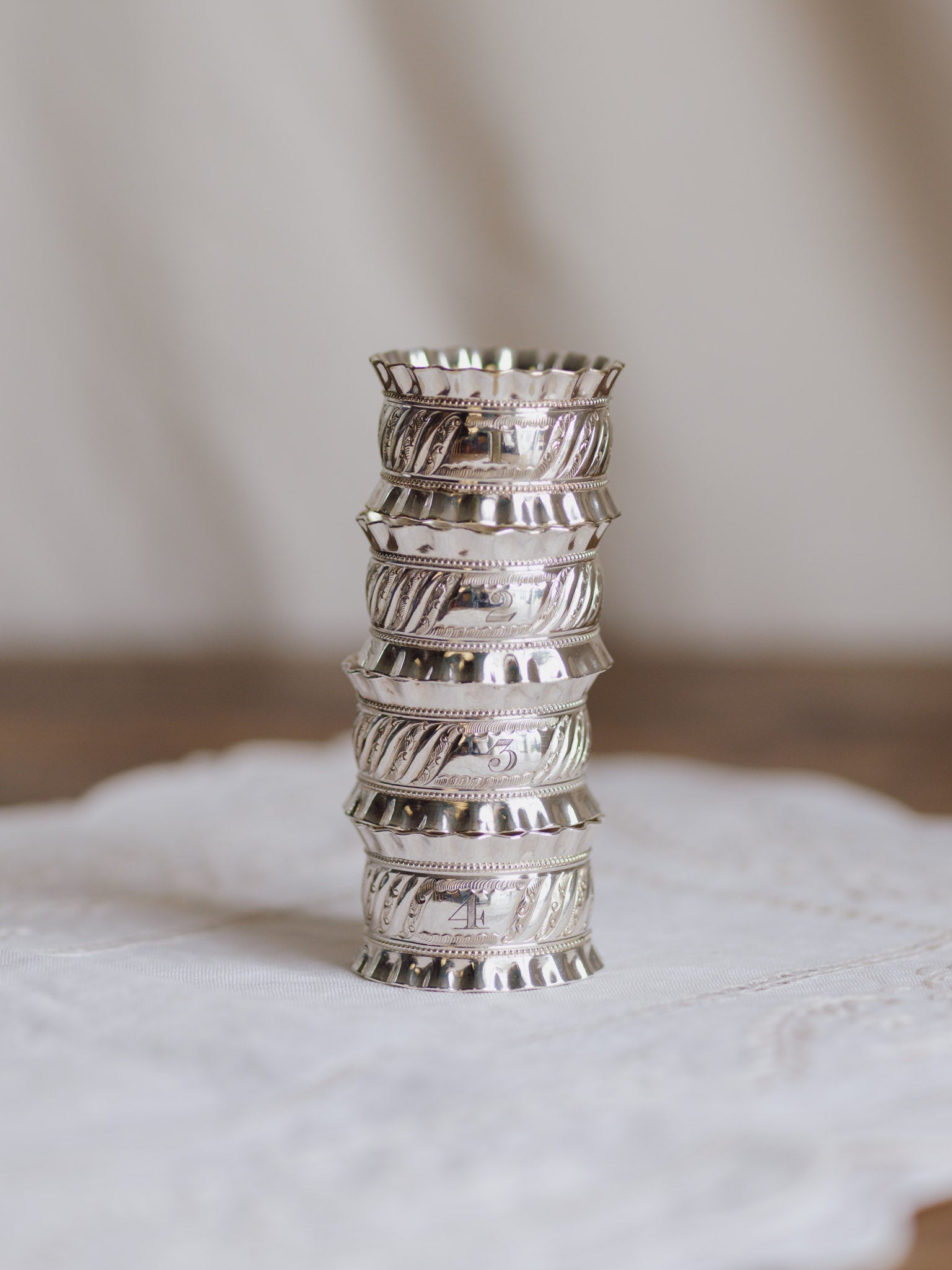 Boxed Set of 4 Silver Plated Napkin Rings (Numbered 1-4) - Spiers & Pond