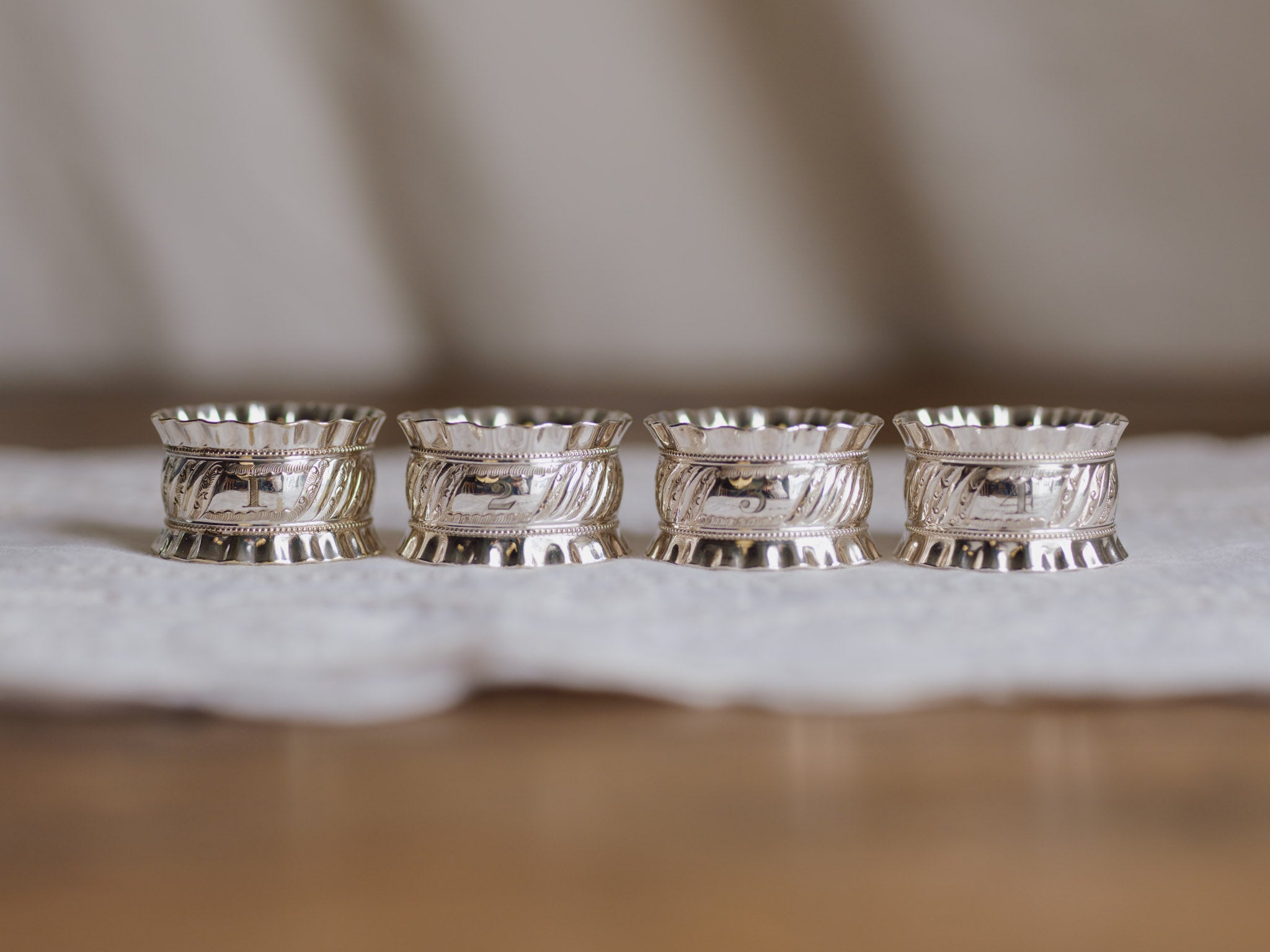 Boxed Set of 4 Silver Plated Napkin Rings (Numbered 1-4) - Spiers & Pond