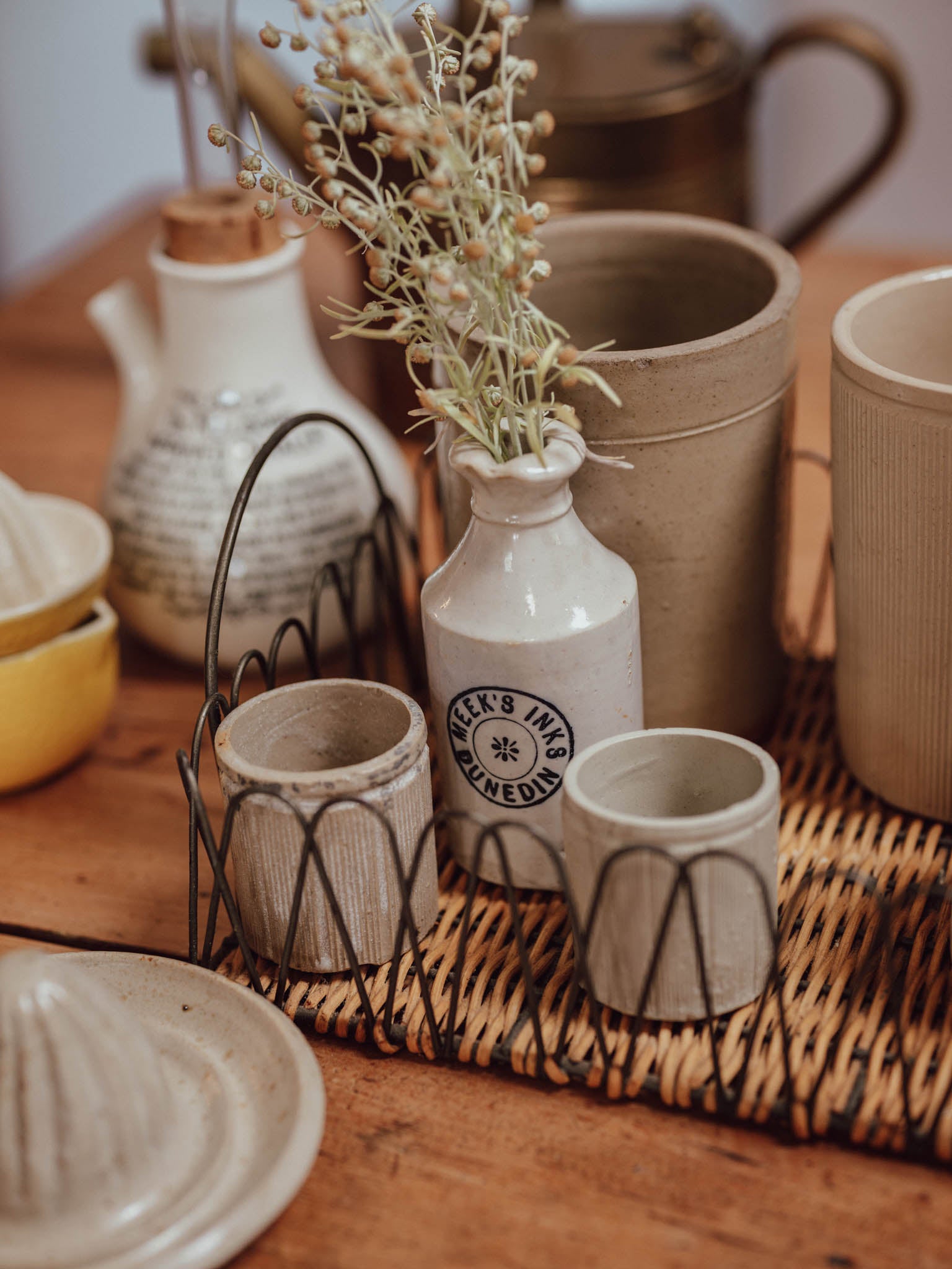 Vintage Metal and Cane Serving Tray