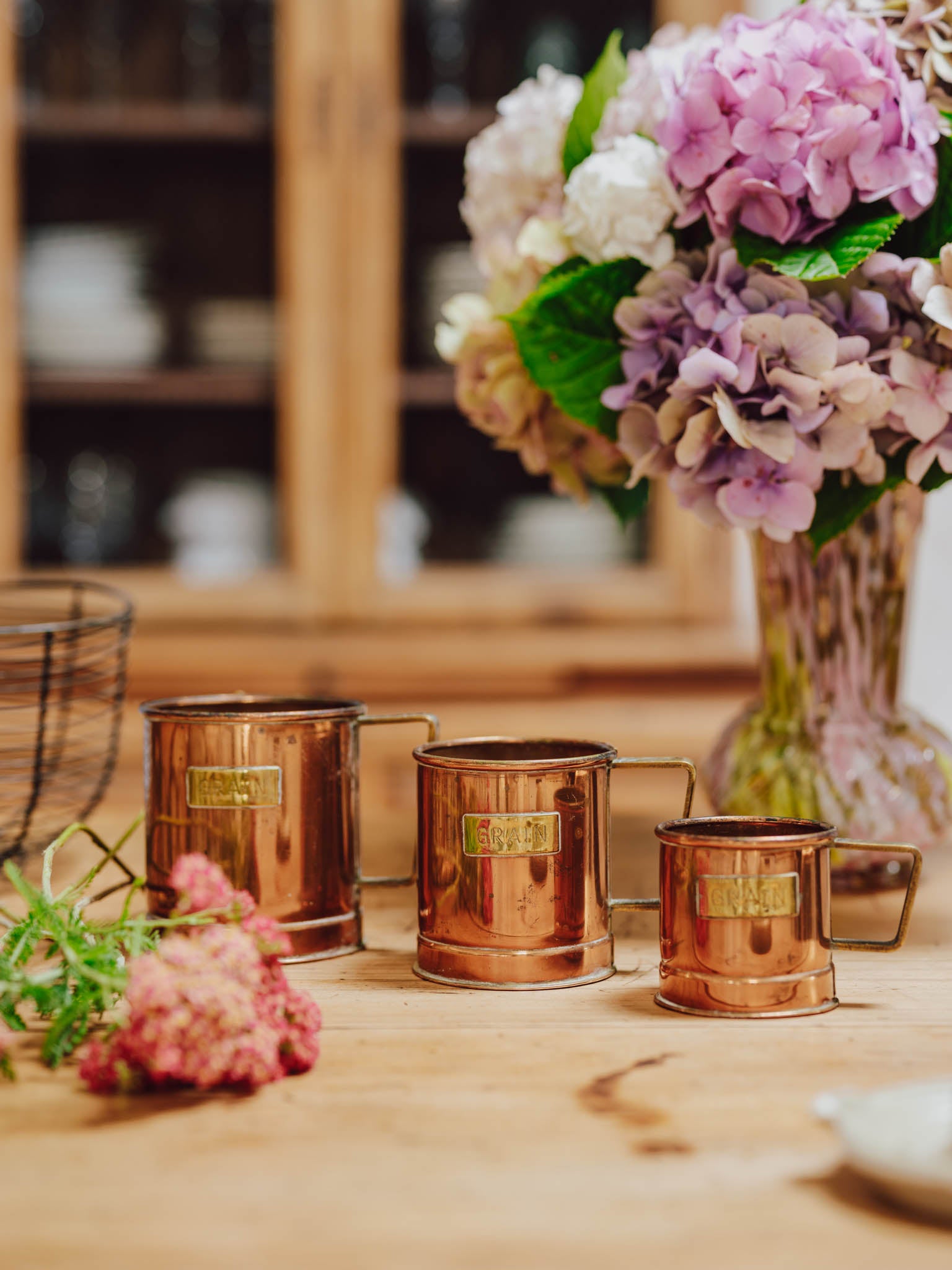 Set Of 3 Grain Copper And Brass Measures