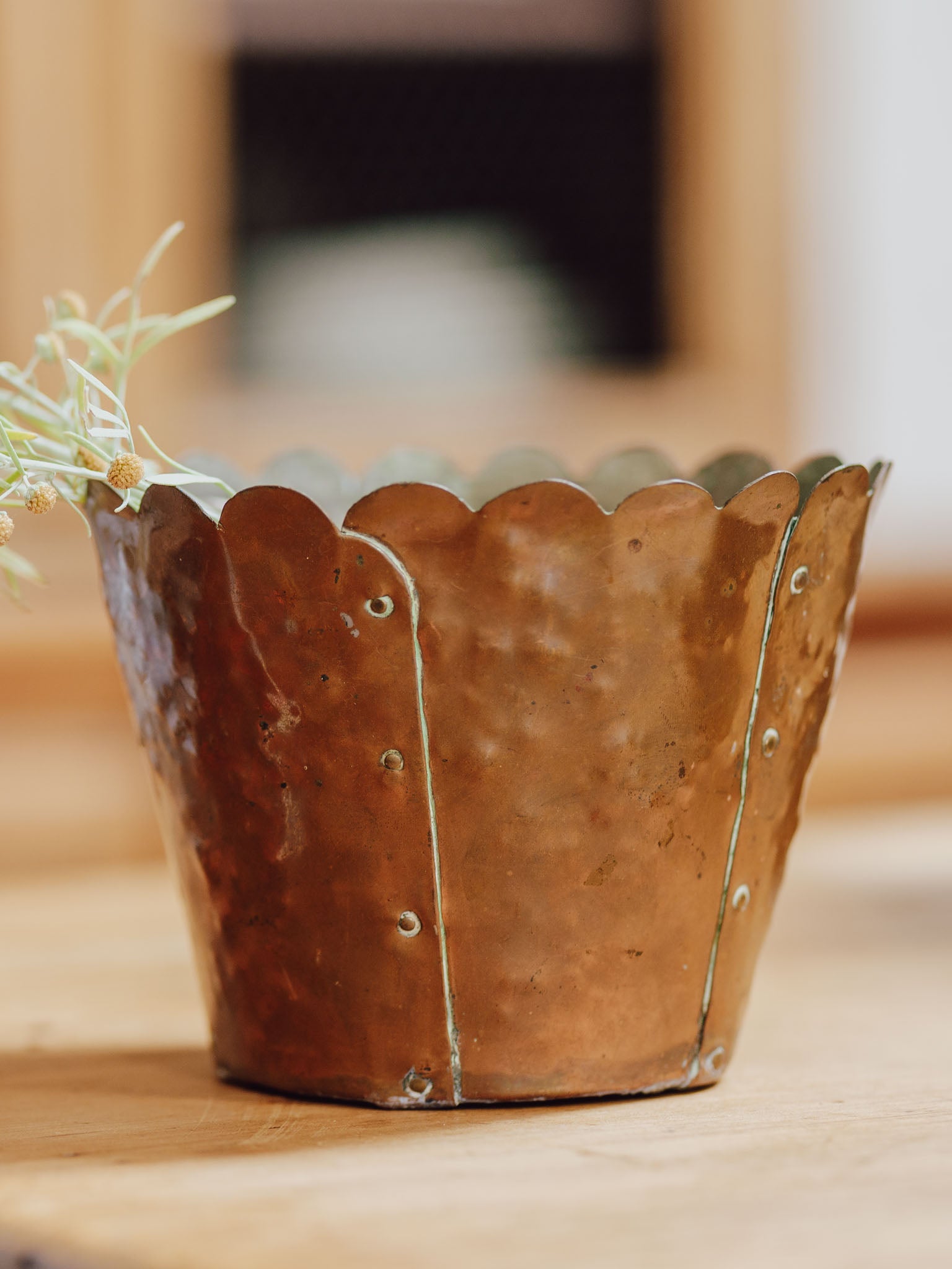 Vintage Handmade Copper Planter - Scalloped Rim