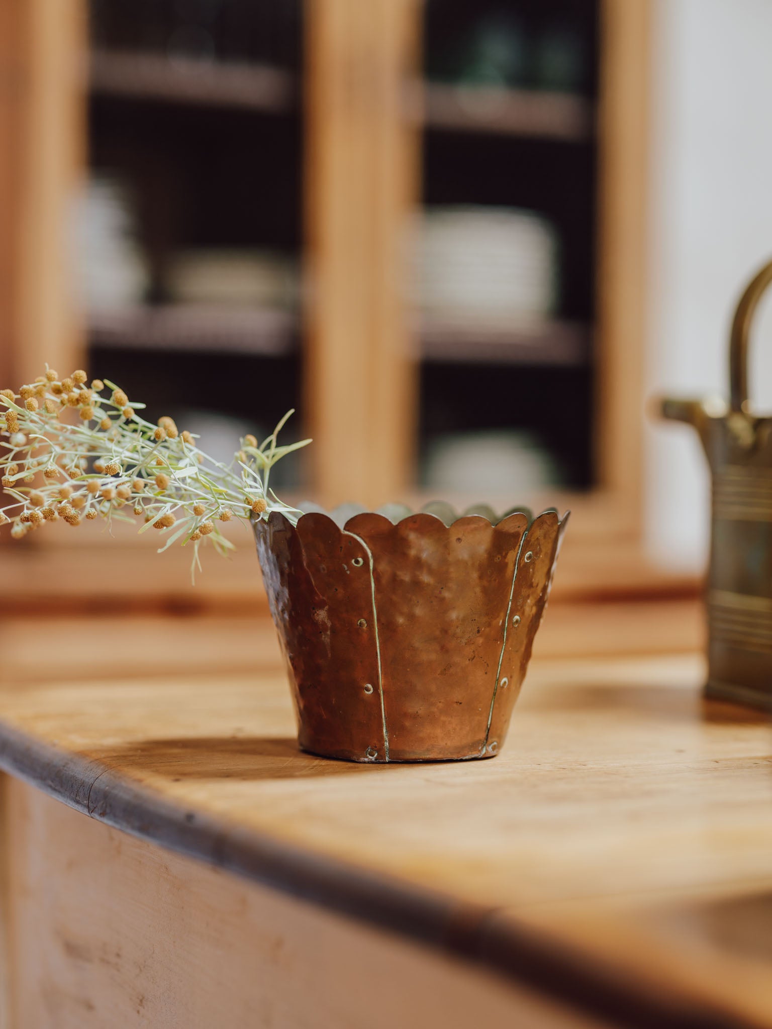 Vintage Handmade Copper Planter - Scalloped Rim