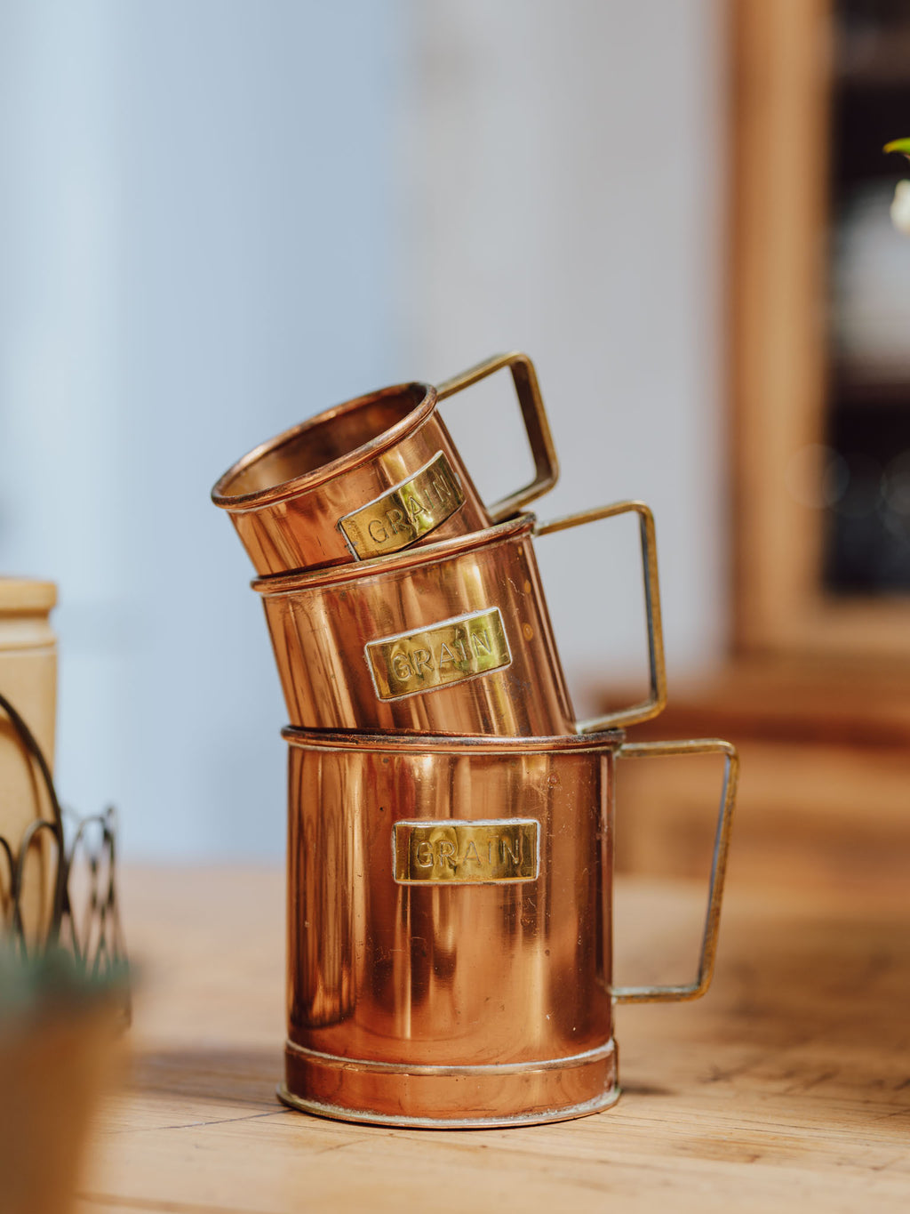 Set Of 3 Grain Copper And Brass Measures