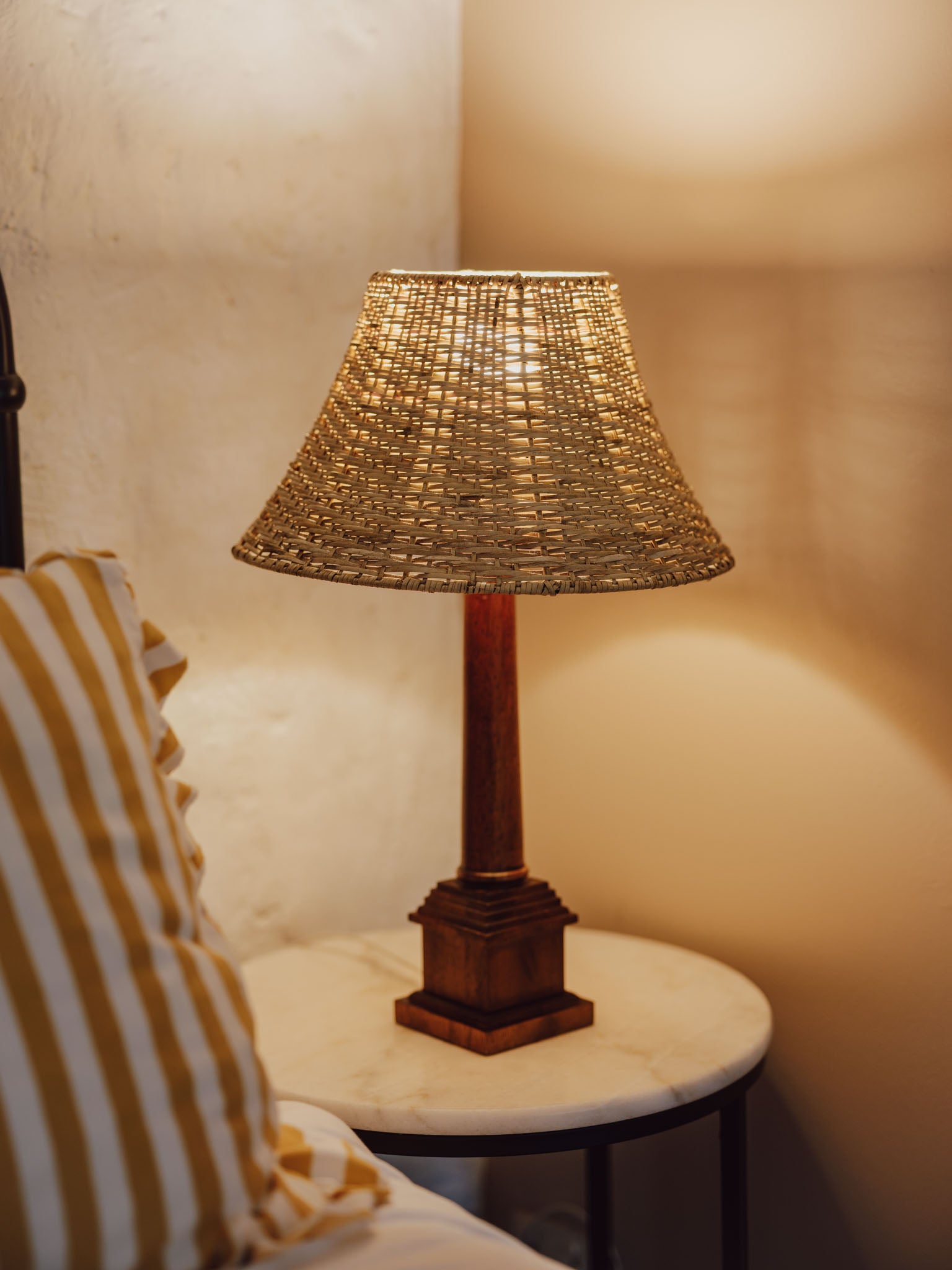 Vintage Wooden Table Lamps With Rattan Shade From Ikea