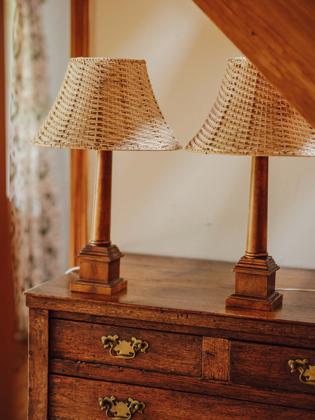 Vintage Wooden Table Lamps With Rattan Shade From Ikea