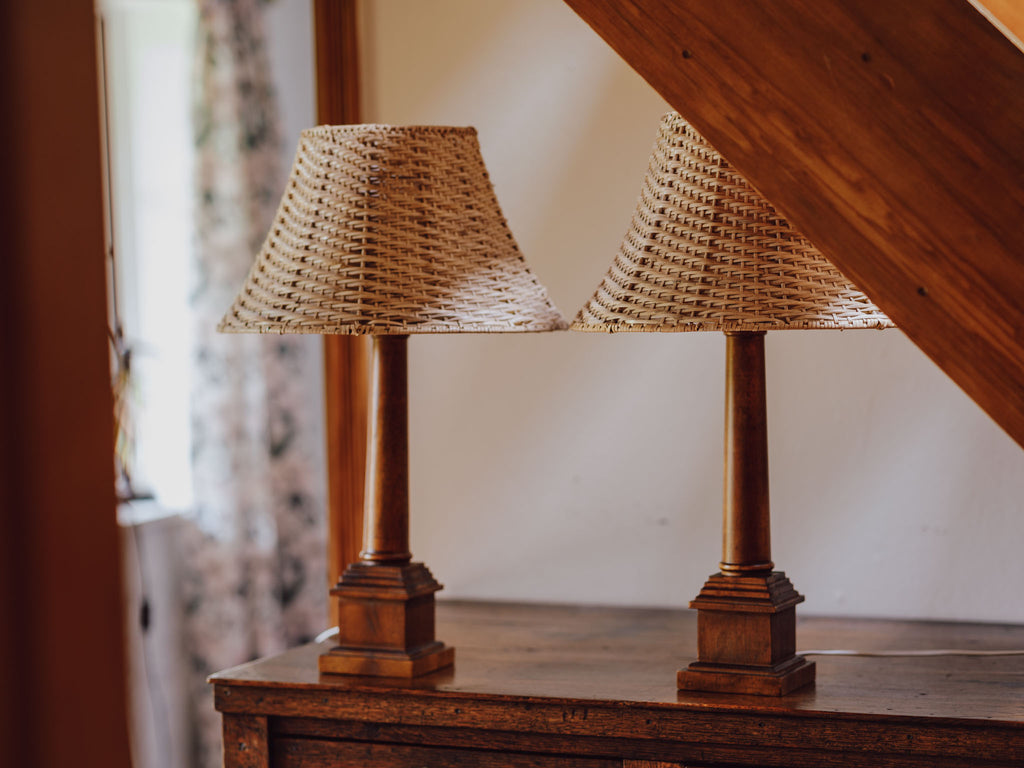 Vintage Wooden Table Lamps With Rattan Shade From Ikea