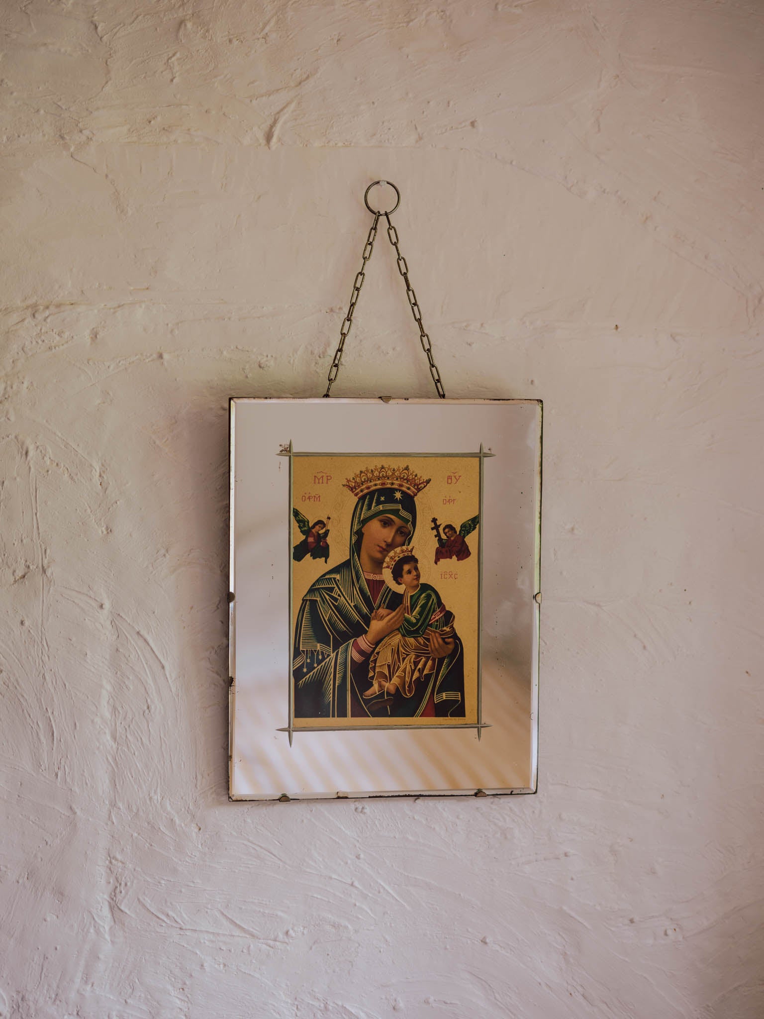 Vintage Mirror Art Featuring Our Lady Of Perpetual Help.