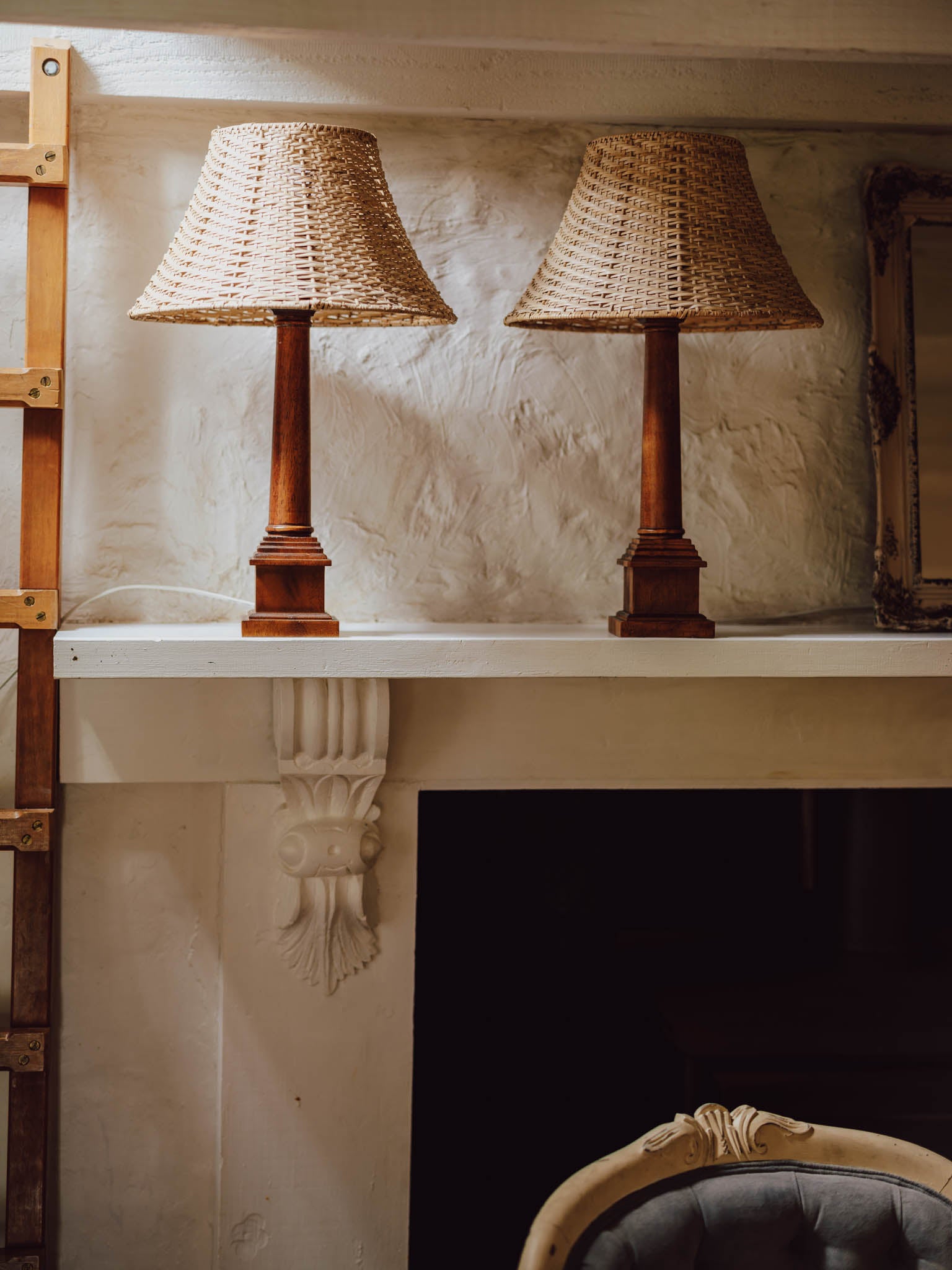 Vintage Wooden Table Lamps With Rattan Shade From Ikea