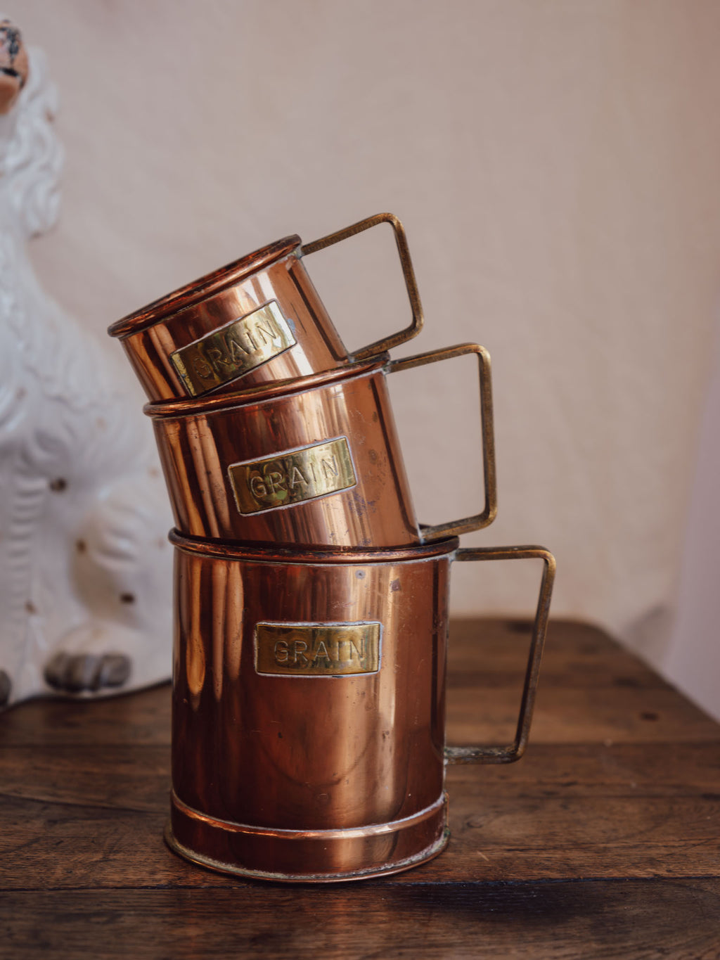 Set Of 3 Grain Copper And Brass Measures