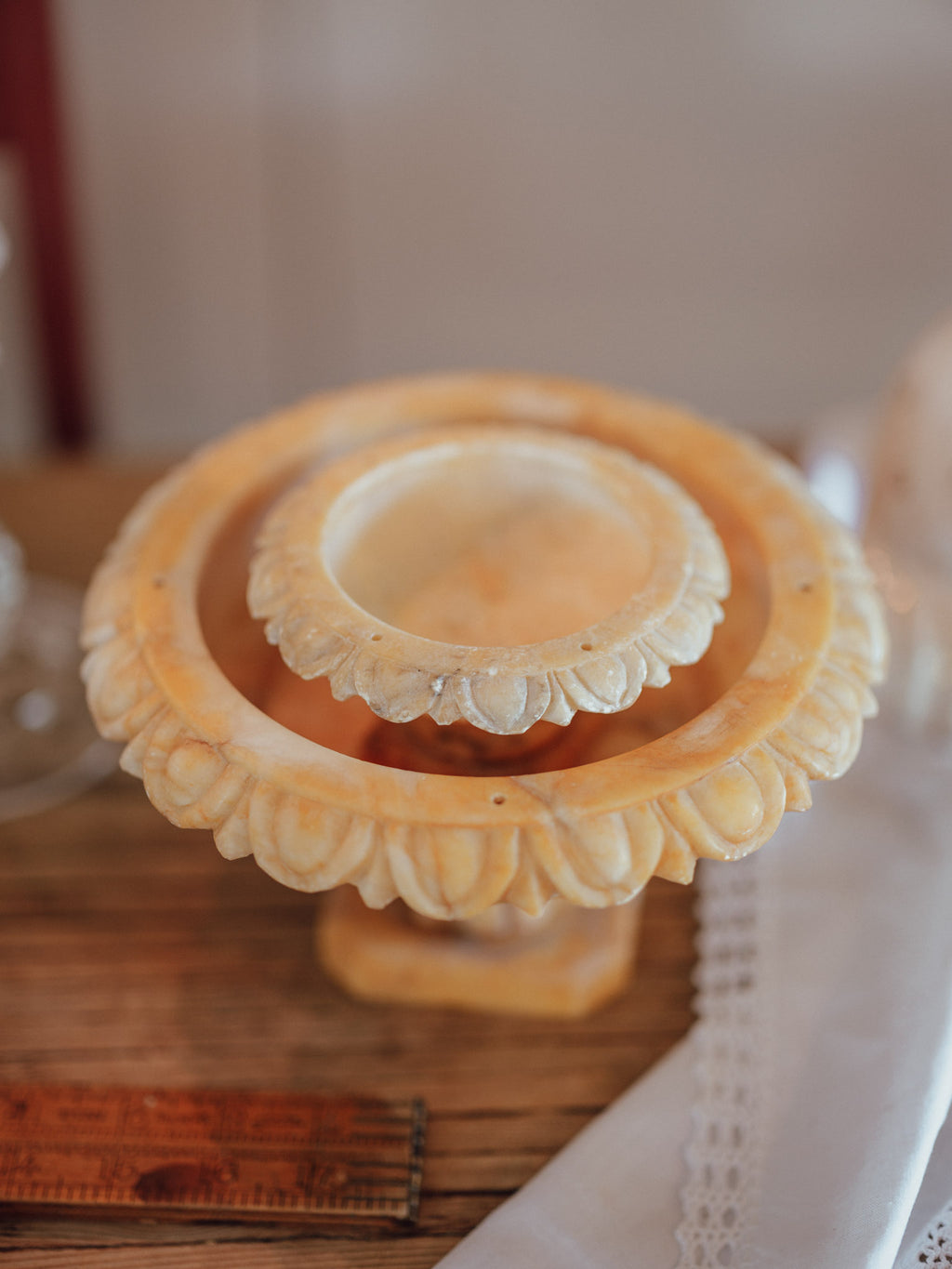 Vintage Carved Alabaster Pedestal Tazzas | Pair
