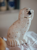 Vintage Staffordshire Spaniel Dog Figurine | Gold & White (23cm)