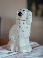 Vintage Staffordshire Spaniel Dog Figurine | Gold & White (23cm)