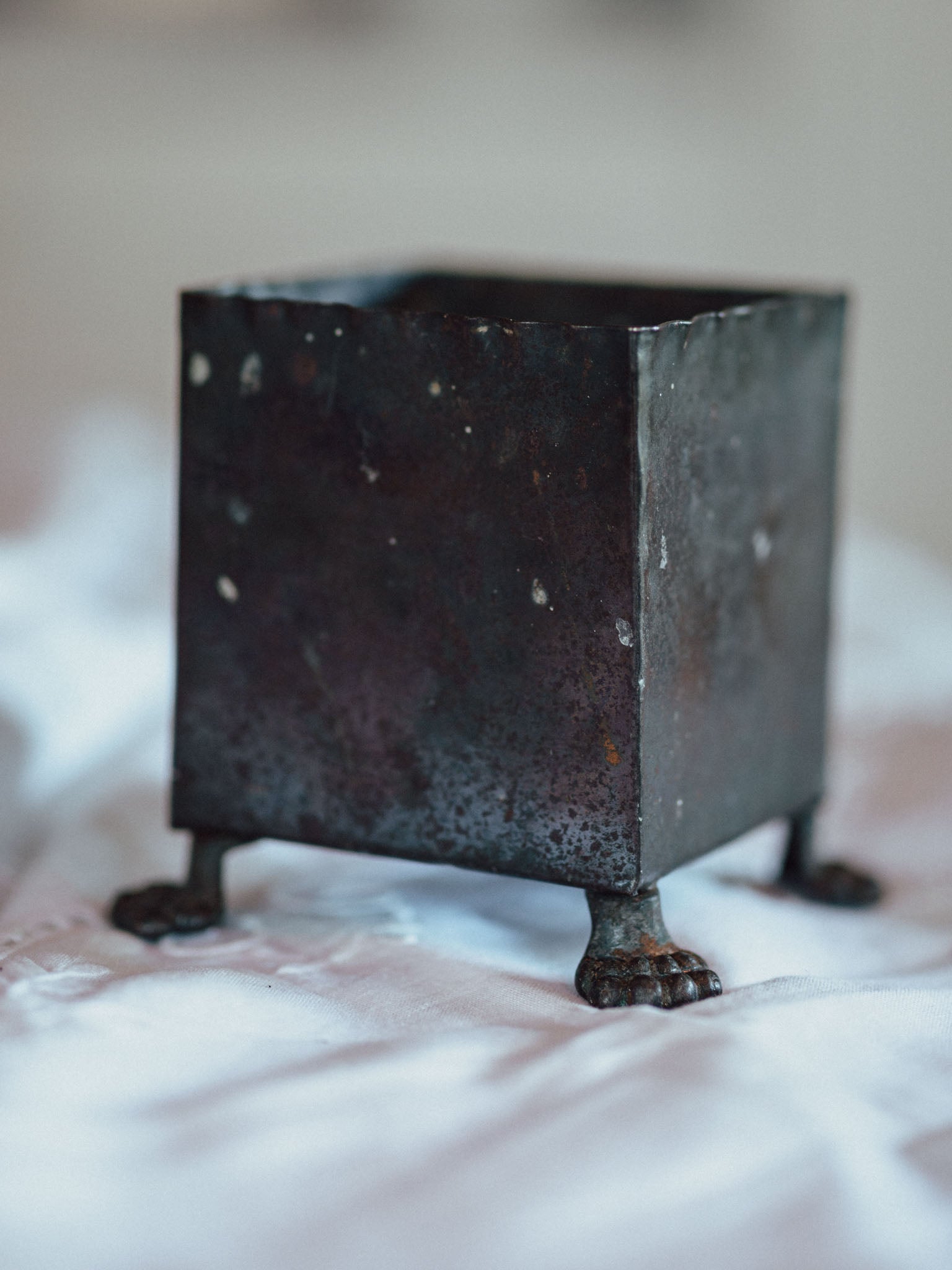 Antique Victorian Footed Metal Planter | Heavy Patina