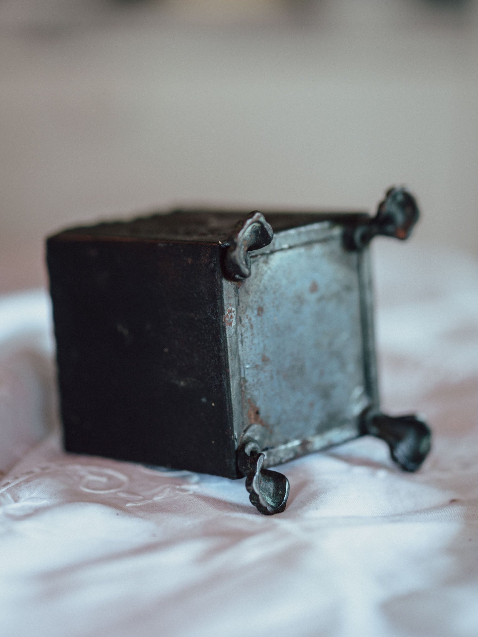 Antique Victorian Footed Metal Planter | Heavy Patina