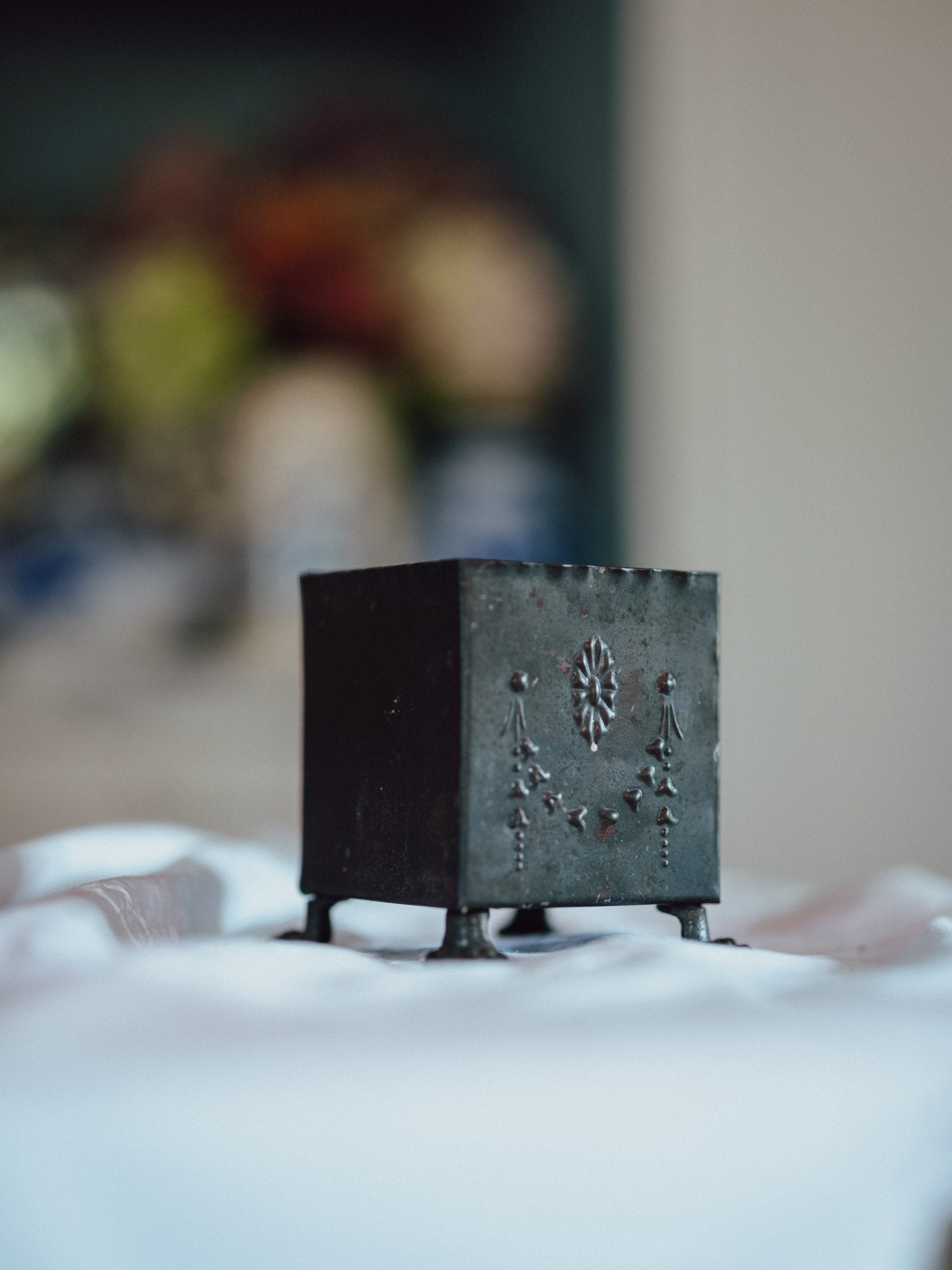 Antique Victorian Footed Metal Planter | Heavy Patina