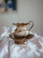 Vintage Enameled Brass Pitcher & Bowl Set | Cream & Floral