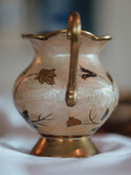 Vintage Enameled Brass Pitcher & Bowl Set | Cream & Floral