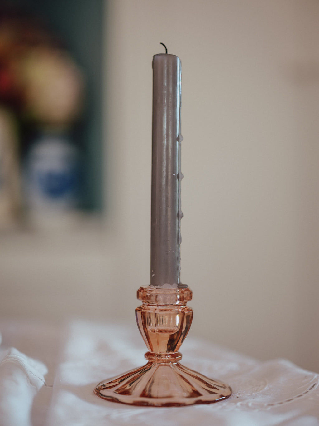 Vintage French Rose Glass Candle Holder | Single