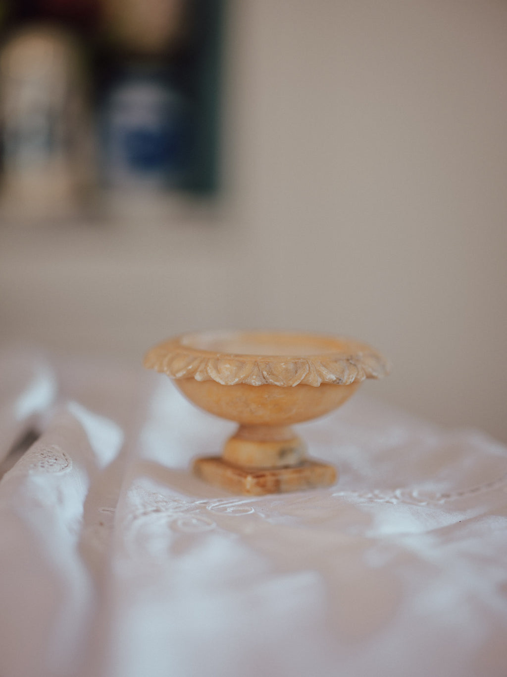 Vintage Carved Alabaster Pedestal Tazzas | Pair