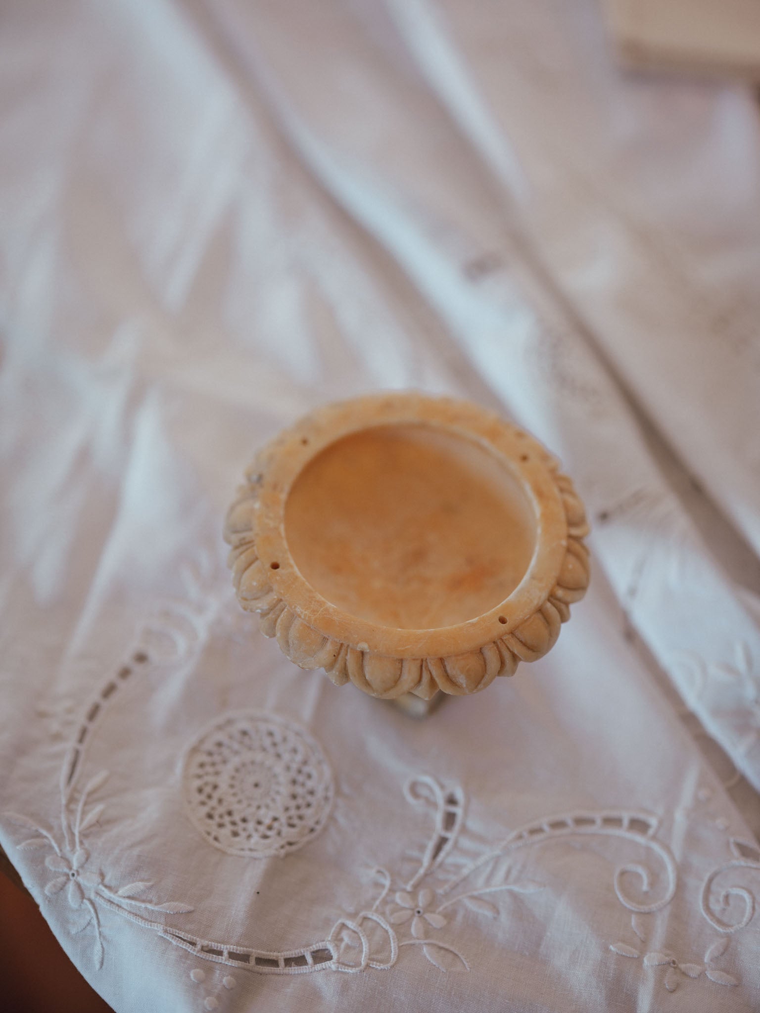 Vintage Carved Alabaster Pedestal Tazzas | Pair