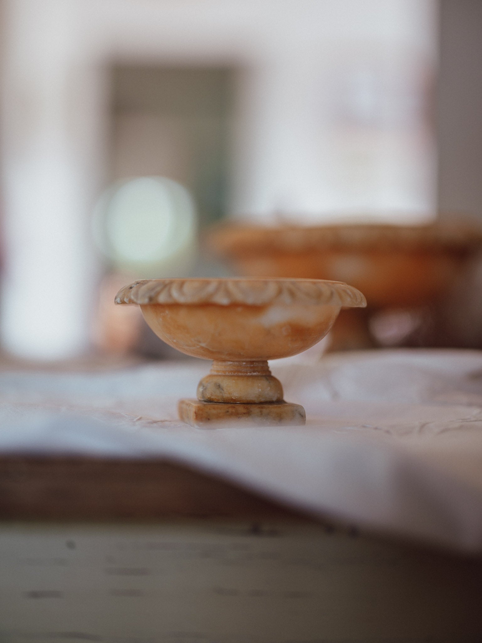 Vintage Carved Alabaster Pedestal Tazzas | Pair
