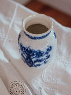 Antique Flow Blue Vase with Embossed Detail | "FB" Mark (14.5cm)