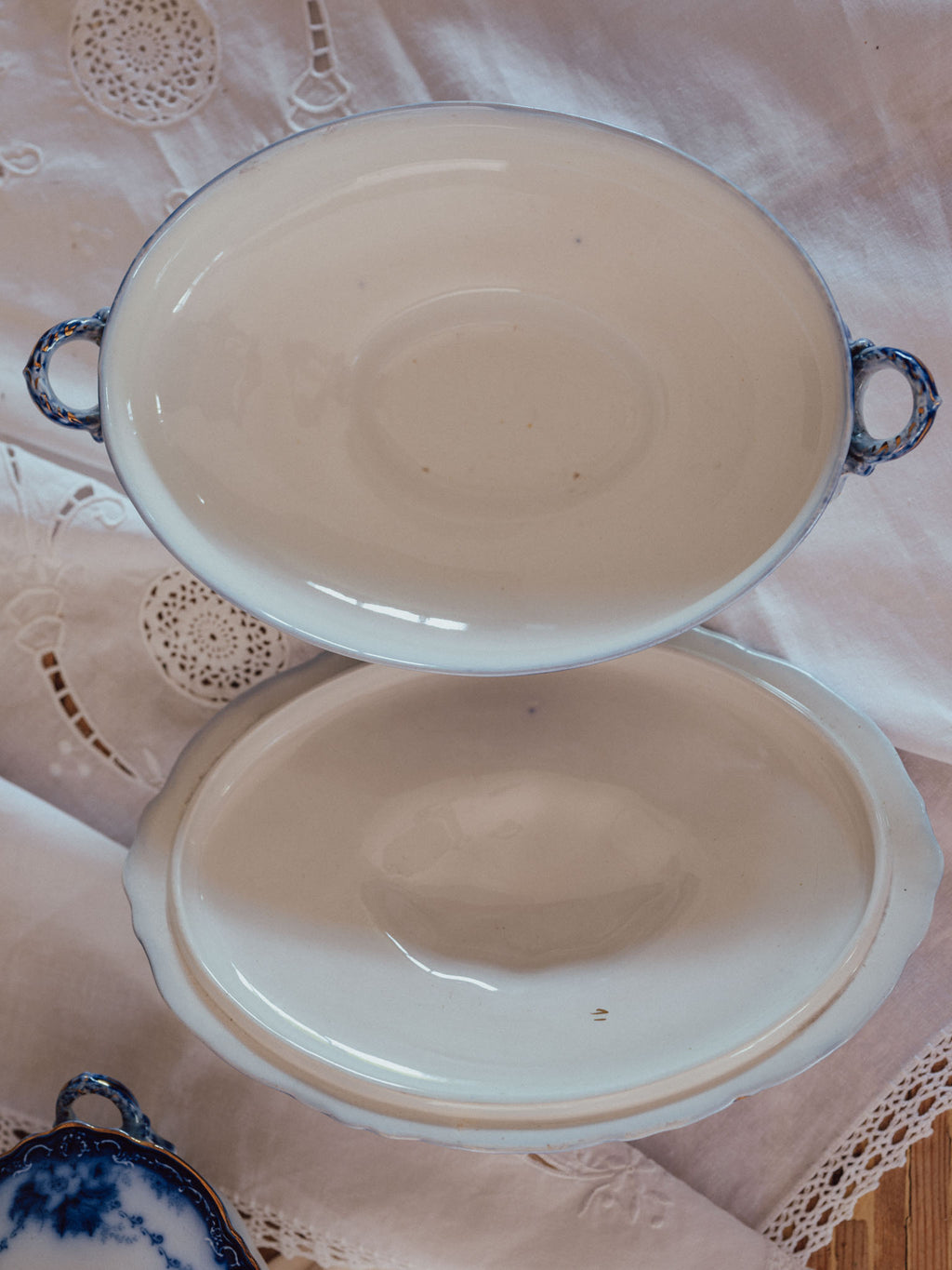 Large Antique Alfred Meakin "Ovando" Flow Blue Vegetable Tureen