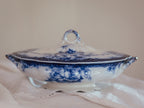 Large Antique Alfred Meakin "Ovando" Flow Blue Vegetable Tureen