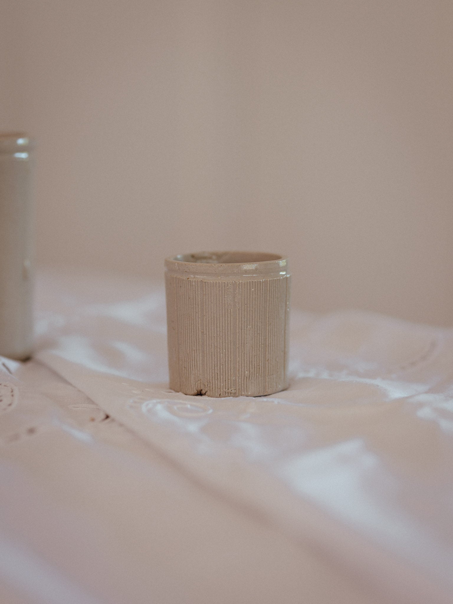 Antique Miniature Ribbed Stoneware Pottles | 6cm