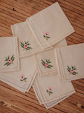 Vintage Hand-Embroidered Cross-Stitch Tea Napkins | Set of 7