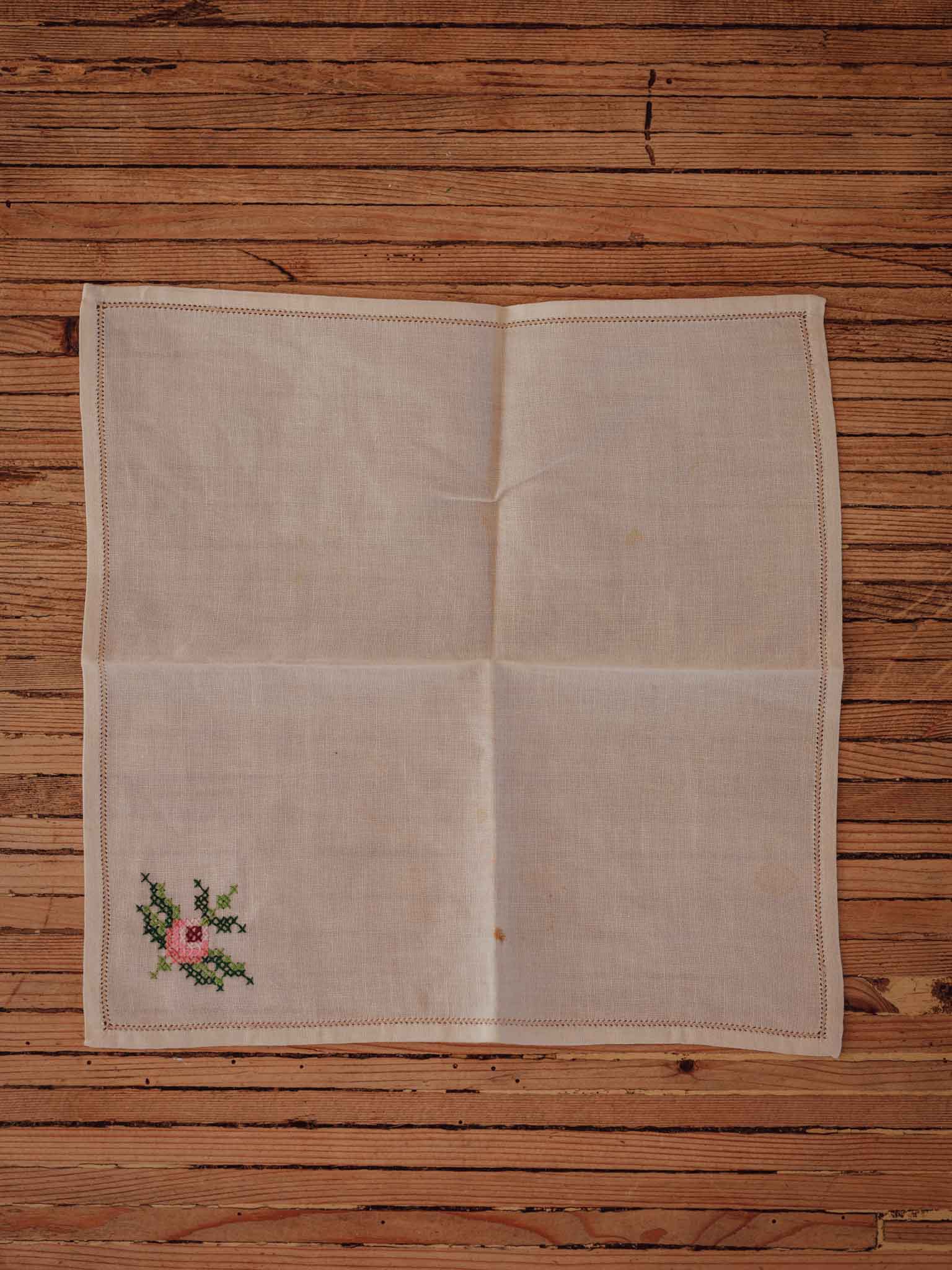 Vintage Hand-Embroidered Cross-Stitch Tea Napkins | Set of 7