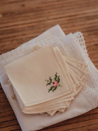 Vintage Hand-Embroidered Cross-Stitch Tea Napkins | Set of 7