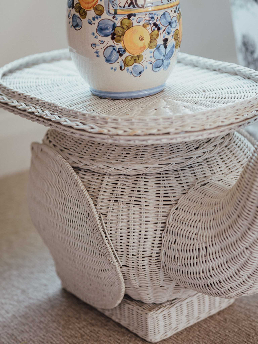 Rare Vintage White Wicker Swan Plant Stand / Side Table