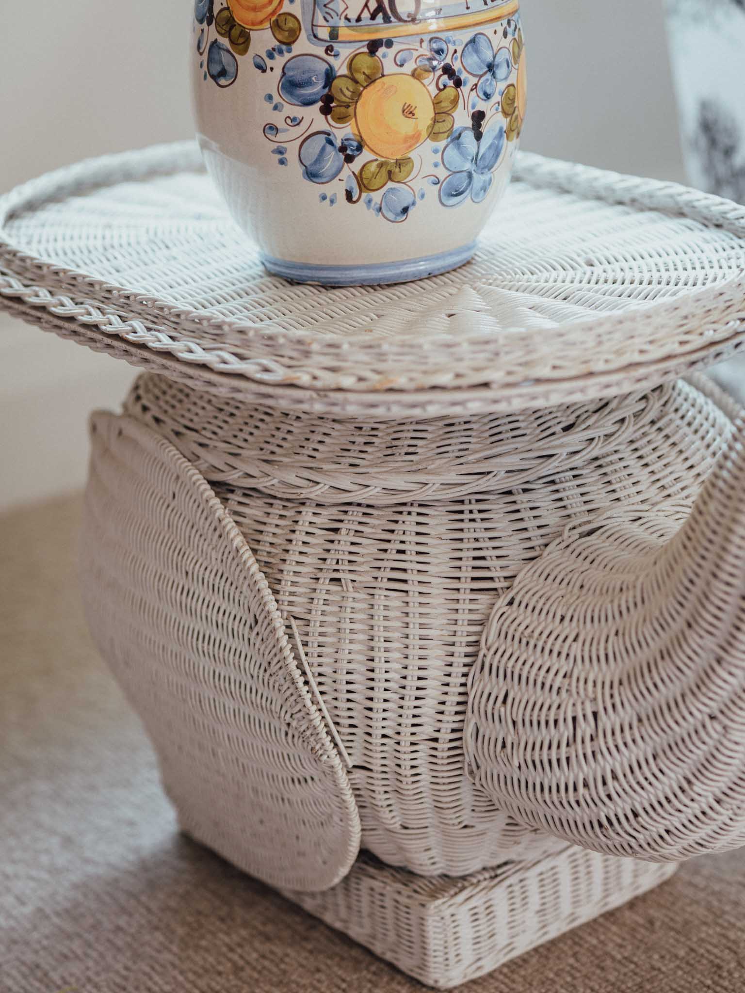 Rare Vintage White Wicker Swan Plant Stand / Side Table