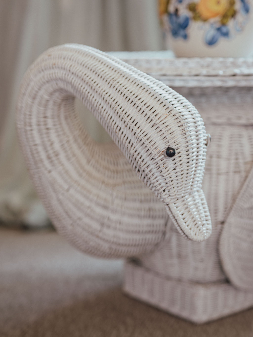 Rare Vintage White Wicker Swan Plant Stand / Side Table