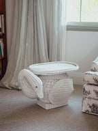 Rare Vintage White Wicker Swan Plant Stand / Side Table