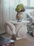 Rare Vintage White Wicker Swan Plant Stand / Side Table