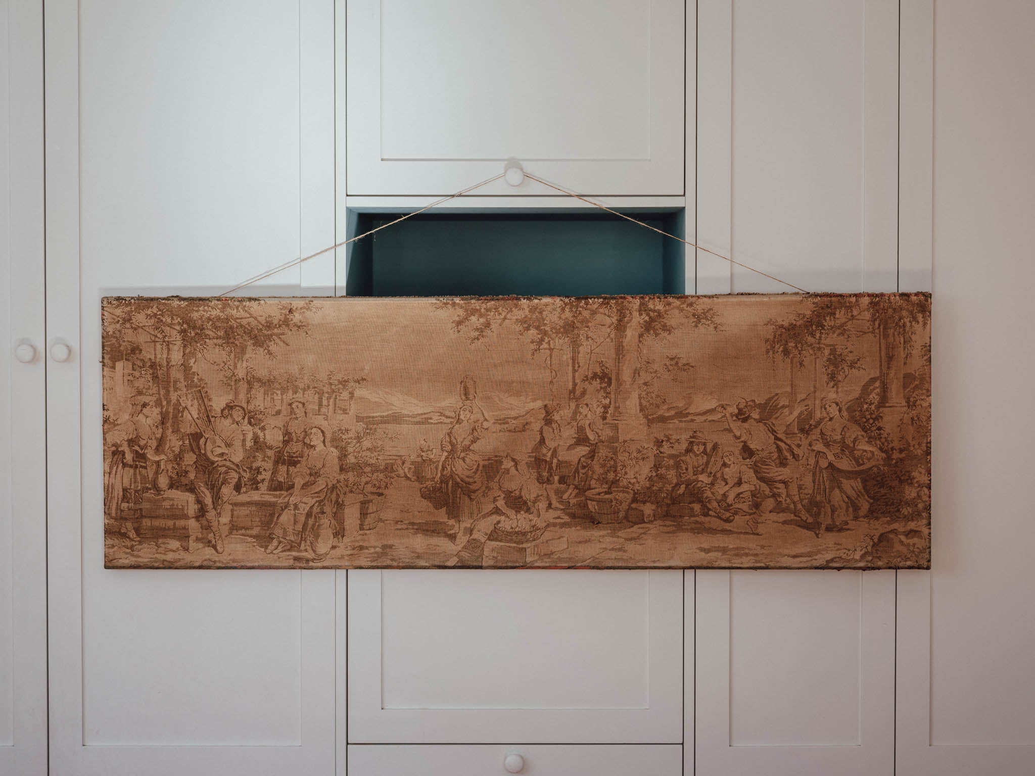 Large Vintage Unframed Wall Tapestry with Patina