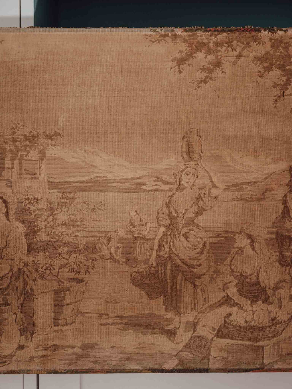 Large Vintage Unframed Wall Tapestry with Patina