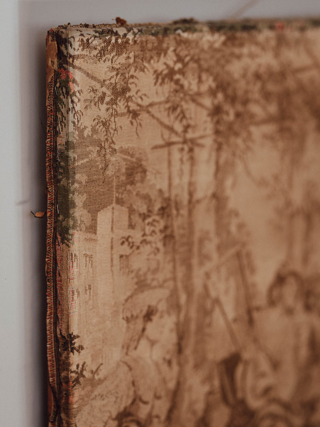 Large Vintage Unframed Wall Tapestry with Patina