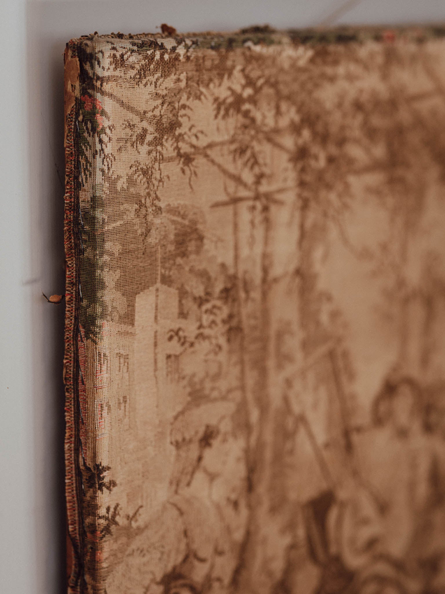 Large Vintage Unframed Wall Tapestry with Patina