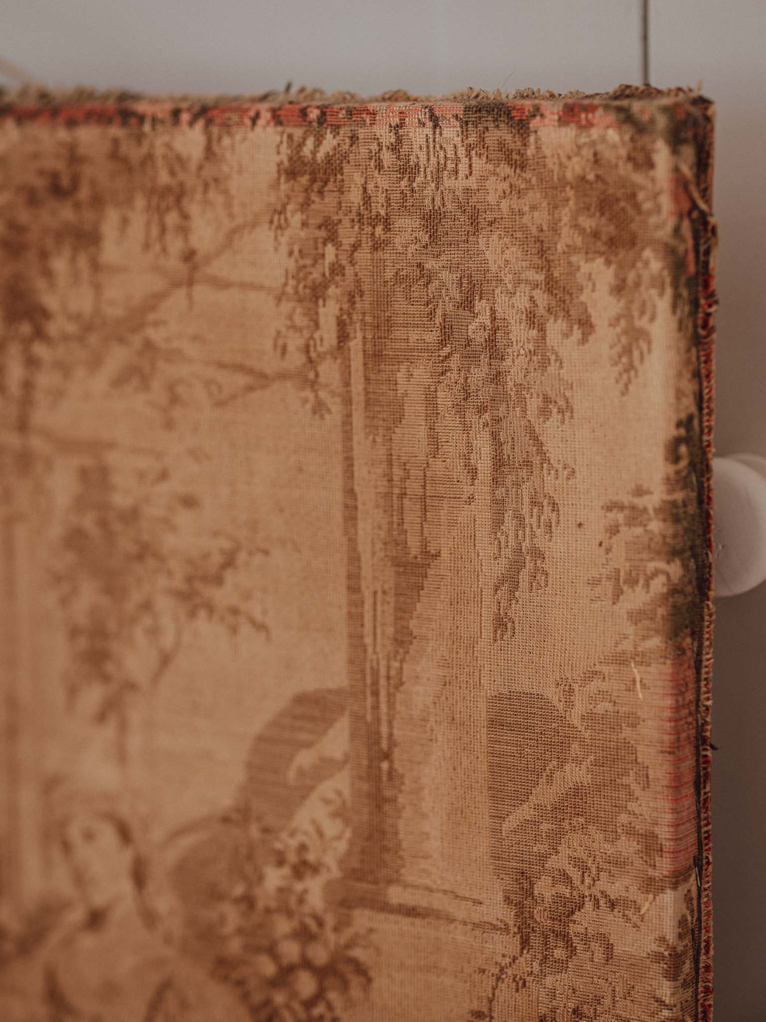 Large Vintage Unframed Wall Tapestry with Patina