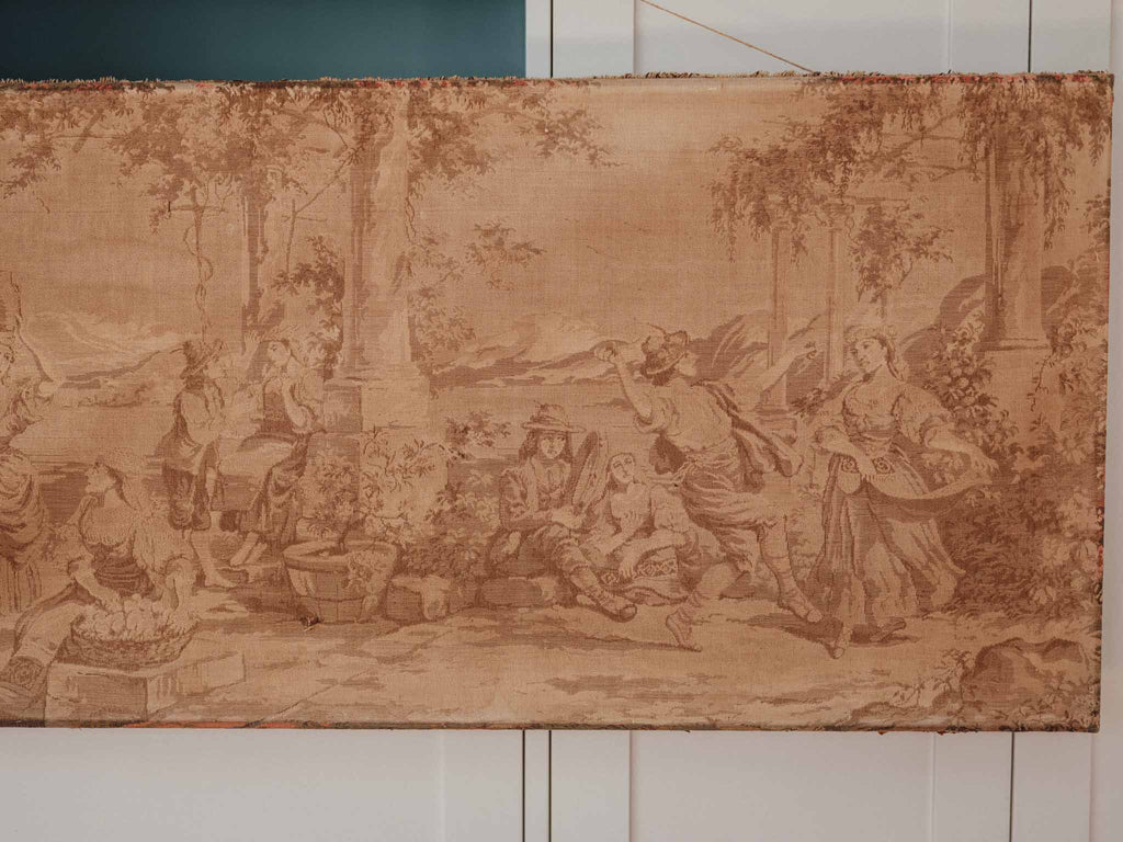 Large Vintage Unframed Wall Tapestry with Patina