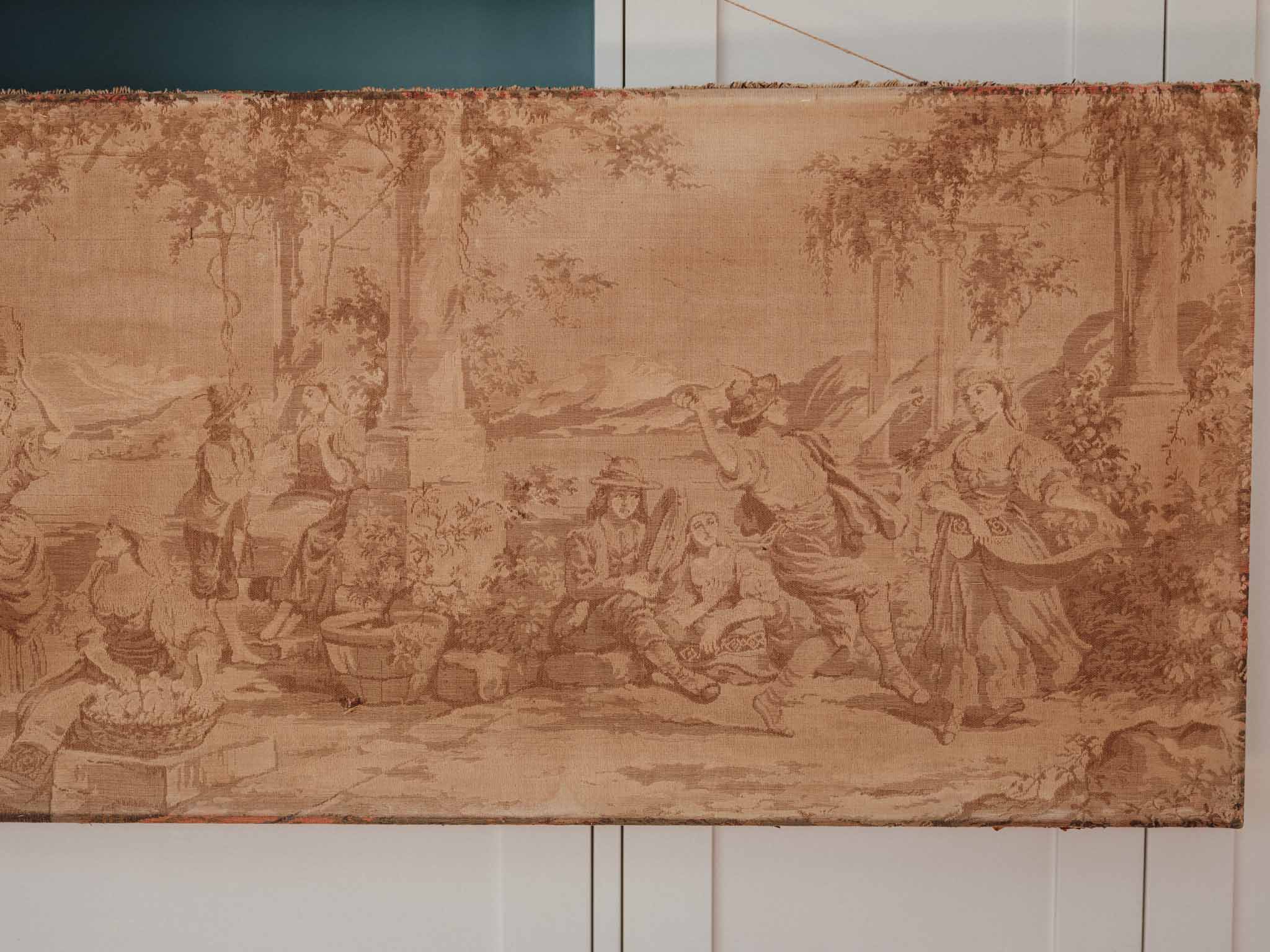 Large Vintage Unframed Wall Tapestry with Patina